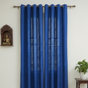 royal blue applique cutwork cotton curtain