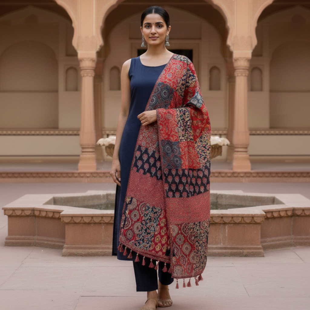 bohemian colorful ajrakh patchwork dupatta bohemian colorful ajrakh patchwork dupatta