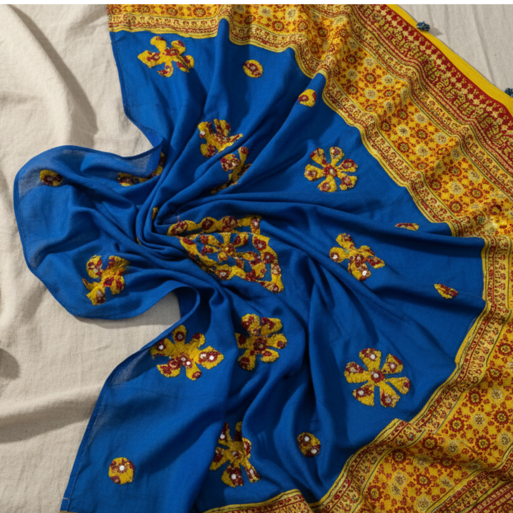 applique work blue cotton dupatta applique work blue cotton dupatta