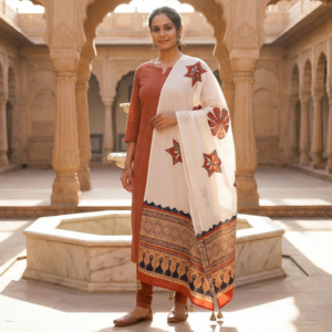 white patchwork cotton applique dupatta
