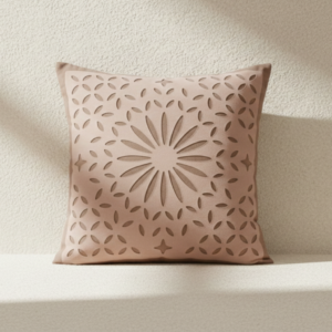 earthy elegance beige applique cutwork cushion cover
