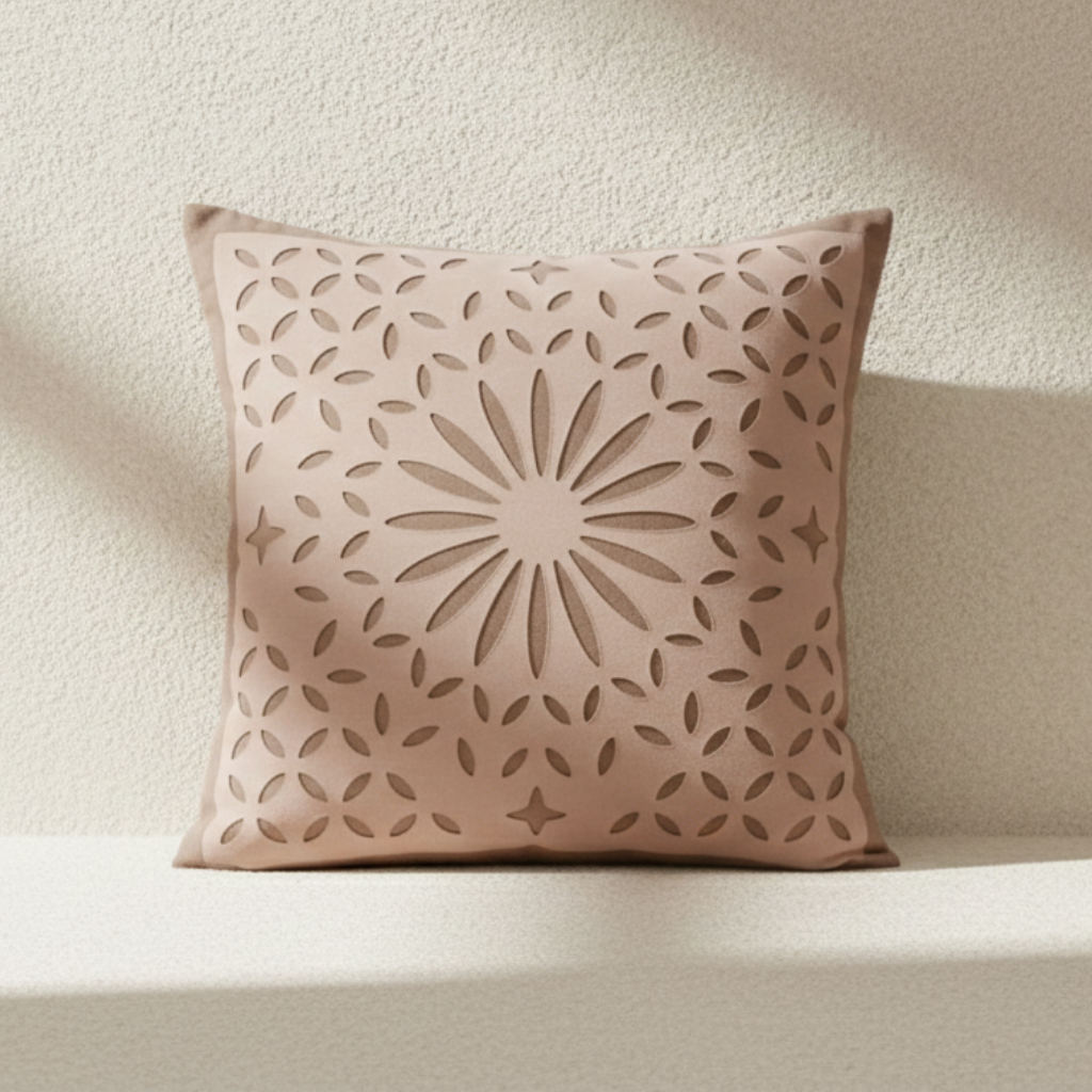 earthy elegance beige applique cutwork cushion cover earthy elegance beige applique cutwork cushion cover