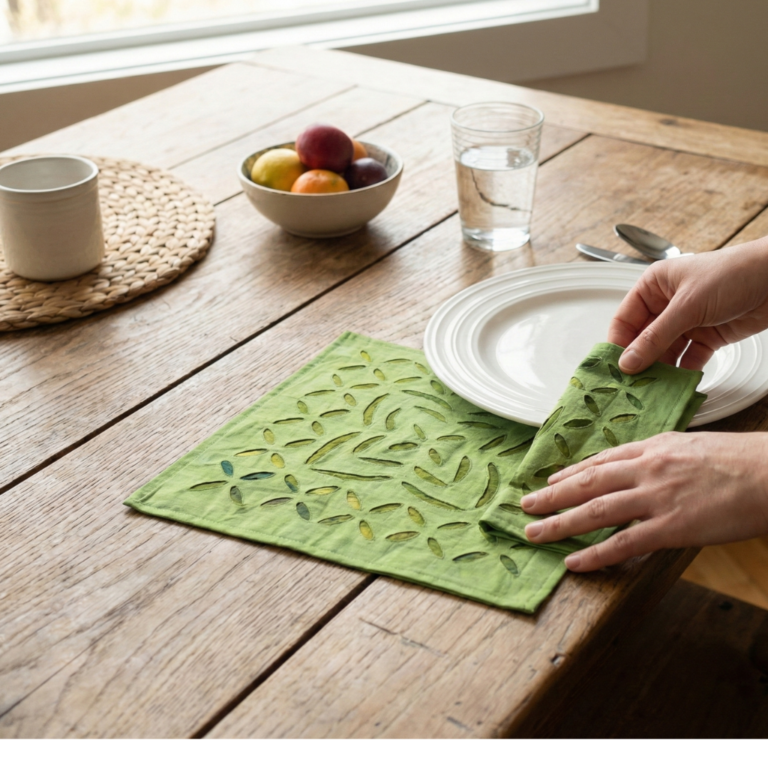 green applique cutwork napkin