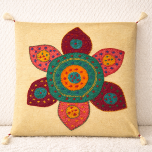 earthy bloom beige flower applique cushion cover