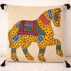 earthy folk beige animal applique cushion cover
