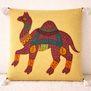 desert folk yellow camel applique cushion cover
