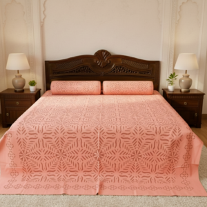 peach glow applique cutwork bedsheet