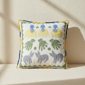gentle safari animal motifs applique cotton cushion cover