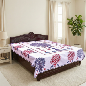 serene tree of life white cotton applique bedsheet