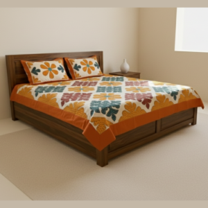 sunlit bloom orange motifs applique bedsheet set