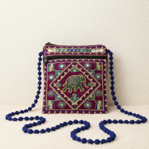 elephant charm mirror work sling bag