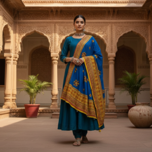 applique work blue cotton dupatta