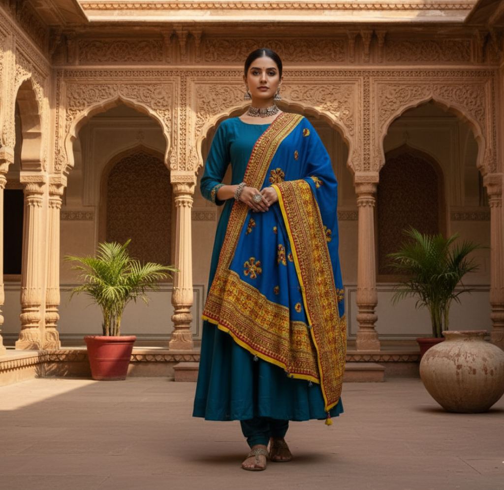 applique work blue cotton dupatta applique work blue cotton dupatta