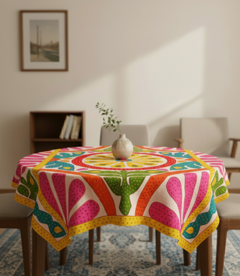 kaleidoscope multicolour embroidered table cover