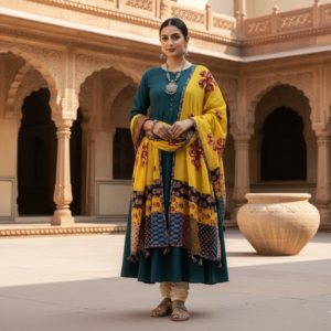 yellow cotton dupatta with applique patchwork
